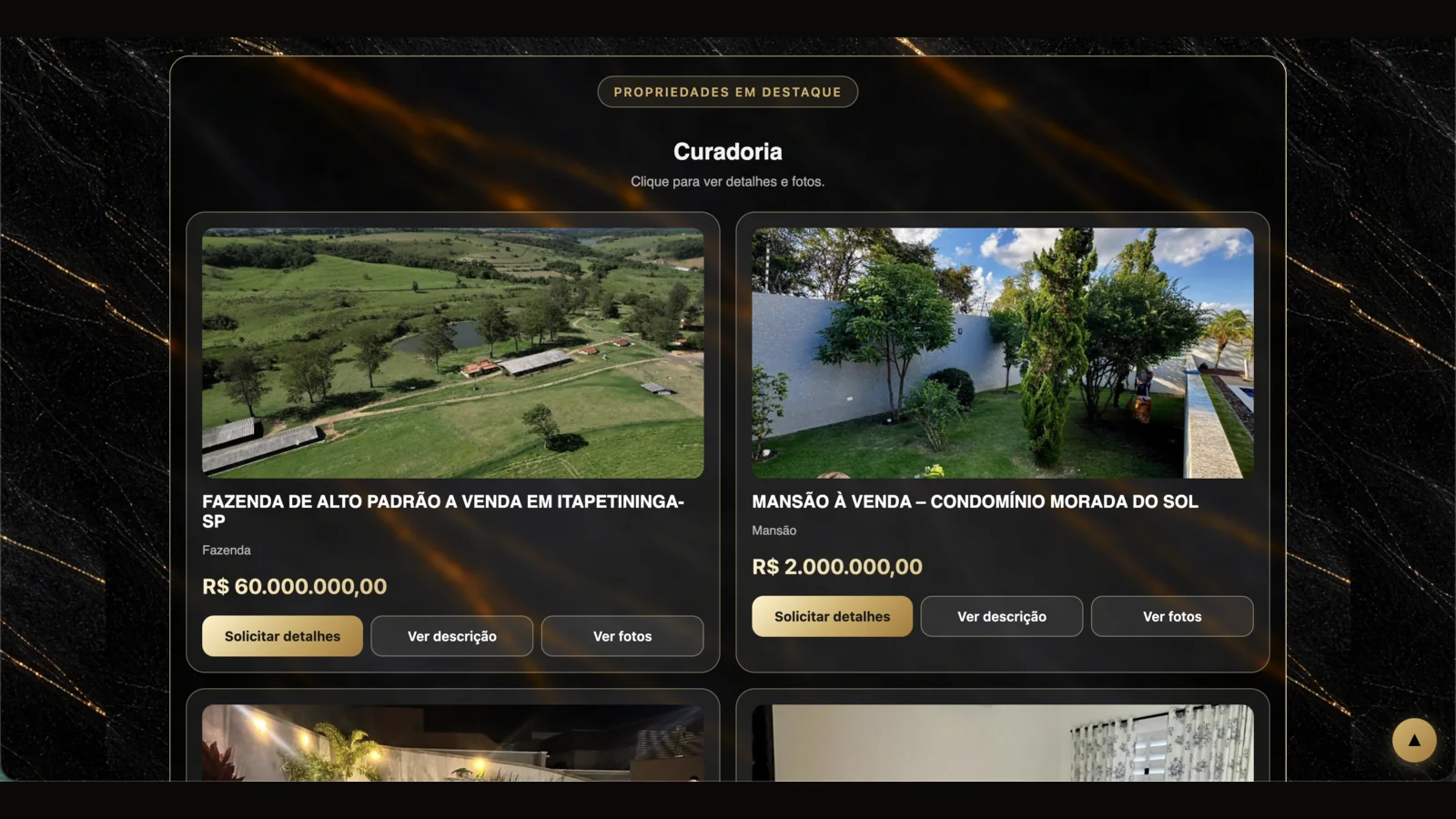 Vitrine de propriedades no site de Jhonatan Peterson