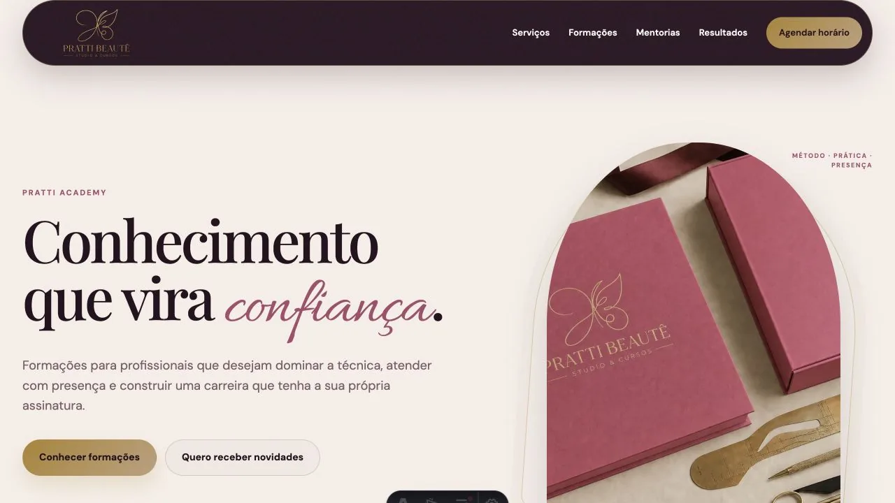 Página de formações da Pratti Beautê